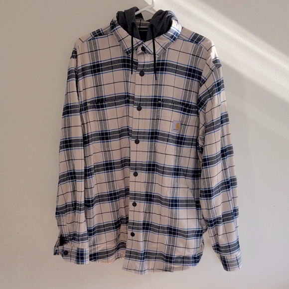 Carhartt Relaxed Fit Shirt Jacket with Blue and Cream Plaid - Picture 1 of 11